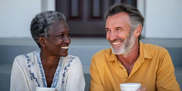 Joyful senior couple enjoying a sunny day outdoors