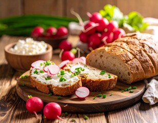 Brot mit Frischk&auml;se und Radieschen