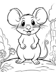 A cute mouse coloring page for kids.