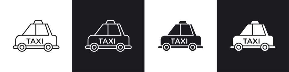 Taxi icons collection in black and white filled and line versions