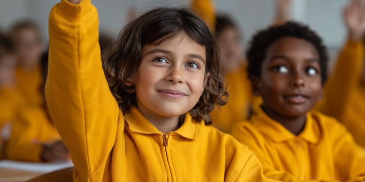 Happy diverse schoolgirls engaged in classroom learning environment