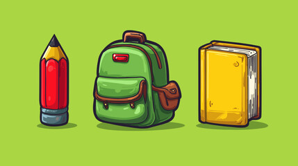 Colorful school supplies arranged on a vibrant green background showcasing creativity and readiness for learning