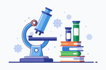 microscope on table with book