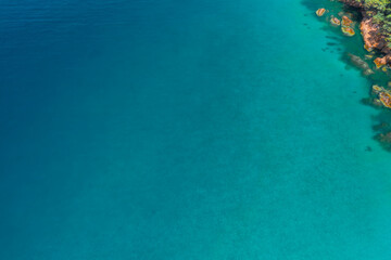 Beautiful morning view coastline tropical beach with scenery bungalow near crystal clear ocean...