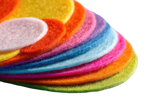 Colorful felt circles stacked in rainbow order
