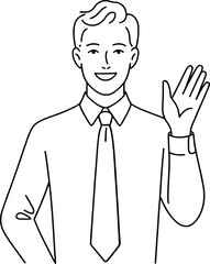 Smiling businessman waving hello friendly gesture