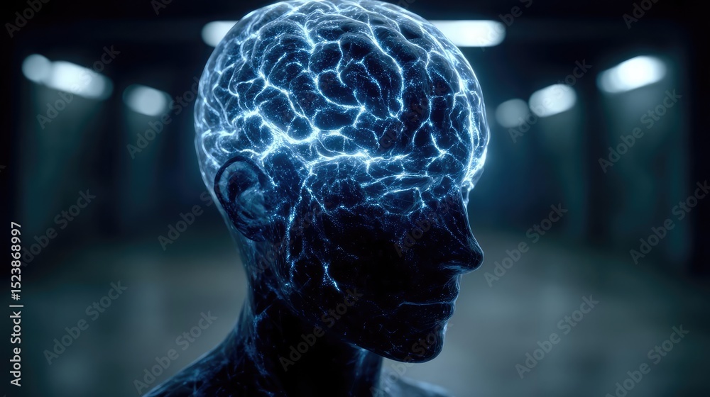 Poster brain and emotion including fear and mental balance concept. a futuristic representation of a human 