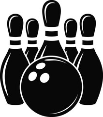 Bowling Ball and Pins Silhouette – Classic Black and White Vector Illustration with Transparent Background.
