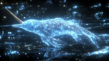 Luminous Aquatic Unicorn Dolphin Swims Through Sparkling Water