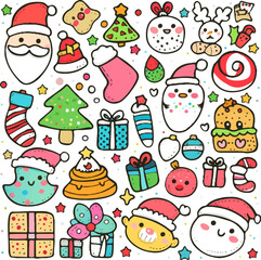Cute Christmas Doodles Set with Festive Elements. Cute Christmas Doodle Clipart Set for Holiday Design.