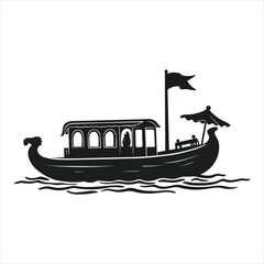 Vector illustration of a traditional kerala houseboat floating on the water