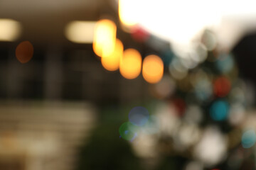 Blurred view of school canteen with festive decor
