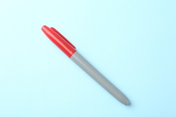 One red marker on light blue background, top view