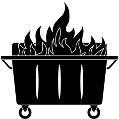 Dumpster fire silhouette graphic element, Analogy of a disastrous situation isolated on a transparent background