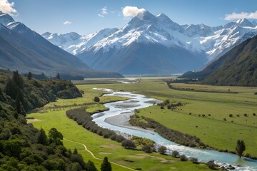 Serene River Valley With Majestic