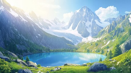 Fototapeta premium Mountain lake panorama