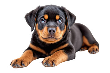 Obraz premium Cute puppy lying isolated on transparent background PNG