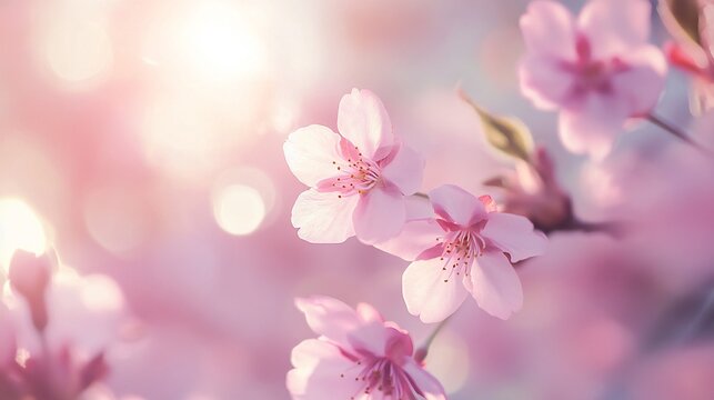 Soft-Focus Close-Up of Cherry Blossom Petals with Dreamy Bokeh and Sunlight