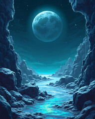  a pixel art space level with metallic platforms, stars in the background, floating asteroids, and a distant pixelated planet. blinking neon lights and a cold color palette: navy blue, silver, and