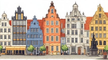 Naklejka premium European city street scene illustration