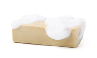 Soap bar with foam isolated on white