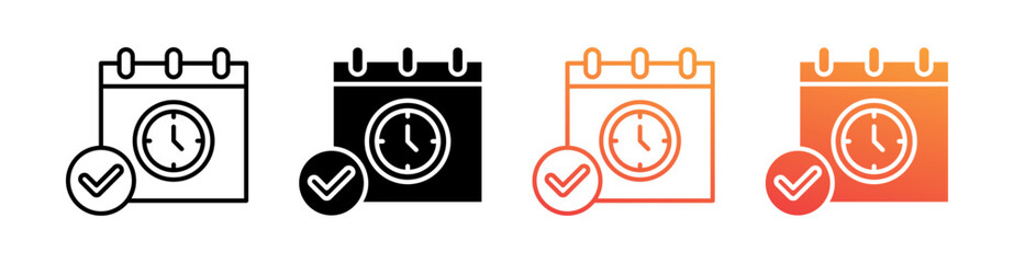 Deadline Check Multiple Style Icon Set Vector 