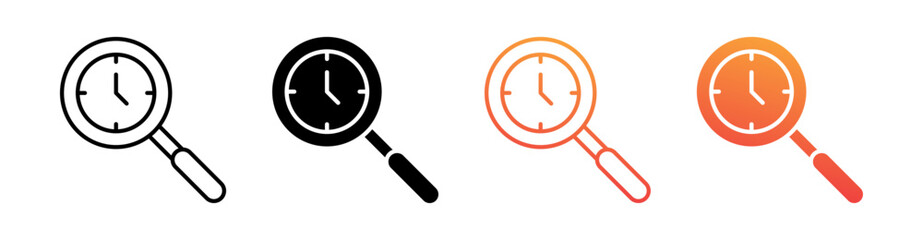 Search Time Multiple Style Icon Set Vector 