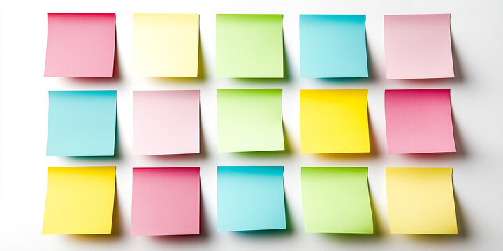 Set of colorful blank sticky notes background. Empty sticky notepad paper copy space collection stuck on wall