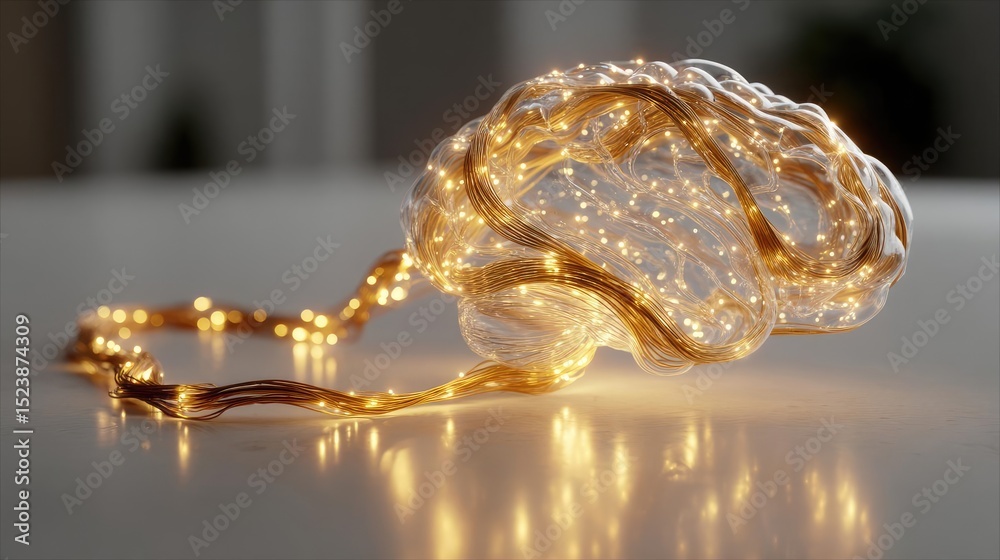 Poster overthinking mind for fear, worry and healing concept. a creative representation of a glowing brain 