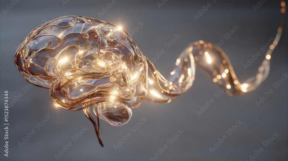 Poster overthinking mind for fear, worry and healing concept. abstract representation of a brain with glowi