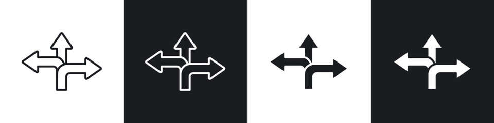 Three directions icons in solid and stroke graphics