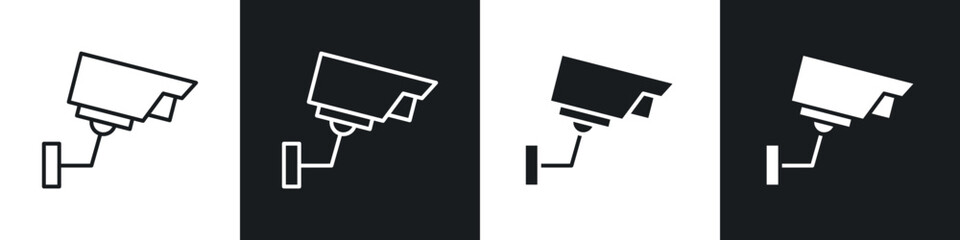 Security camera icons in solid and stroke graphics