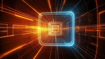 Obraz premium This abstract futuristic tunnel features glowing lines and a rectangular shape at its center, set against a backdrop of cuttingedge technology It creates a space with visual impact, perfect for tech e