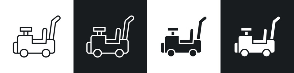 Pushing car icons in solid and stroke graphics