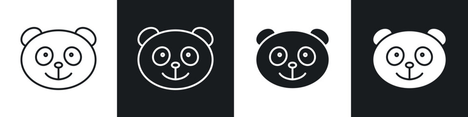 Panda icons in solid and stroke graphics