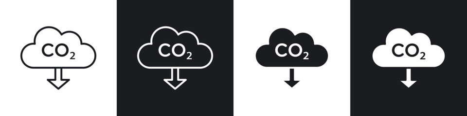 Low carbon dioxide icons in solid and stroke graphics
