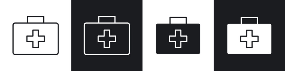 Obraz premium Medical aid kit icons in solid and stroke graphics