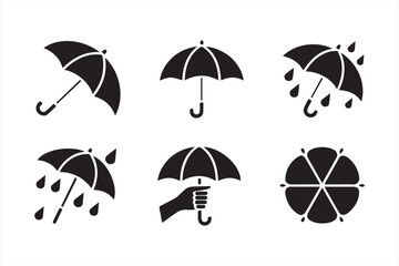 Obraz premium Protective Umbrella Icons – Hands, Drops, and Storm Concepts in Minimal Black Vector