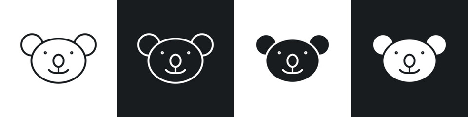 Koala head icons in solid and stroke graphics