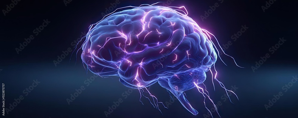 Poster overthinking mind for fear, worry and healing concept. visual representation of a brain with electri