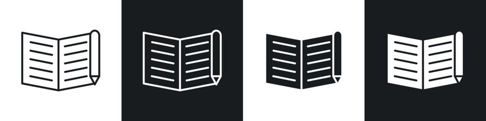 Homework icons in solid and stroke graphics