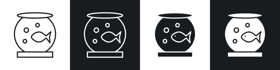 Fish bowl icons in solid and stroke graphics