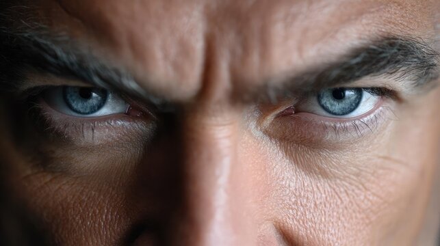 Overthinking mind for fear, worry and healing concept. Close-up portrait of a man with intense eyes and focused expression.