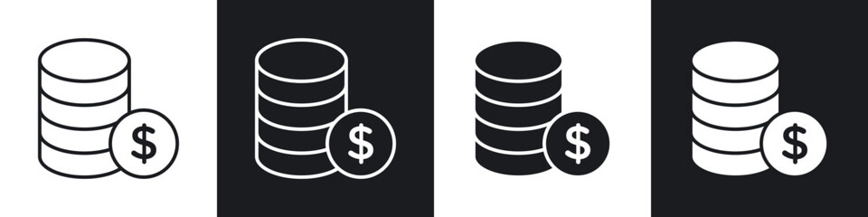 Coins stack icons in solid and stroke graphics