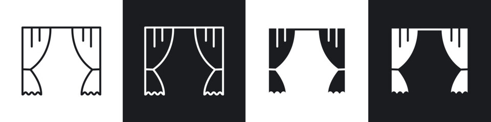Curtains icons in solid and stroke graphics