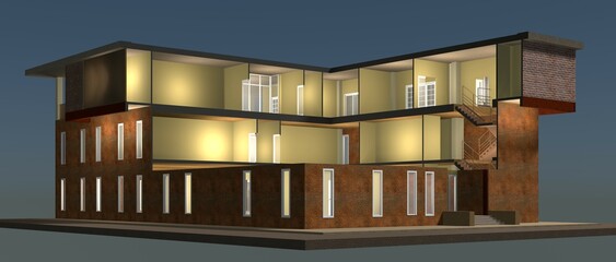 3D illustration of building structure