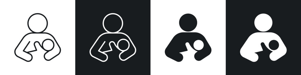 Breastfeeding icons in solid and stroke graphics