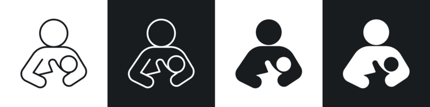 Breastfeeding icons in solid and stroke graphics