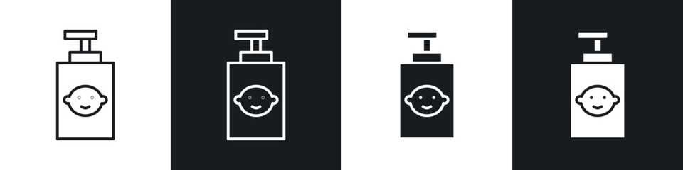 Baby shampoo icons in solid and stroke graphics