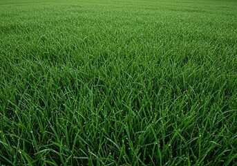 Obraz premium Green grass field blades morning dew